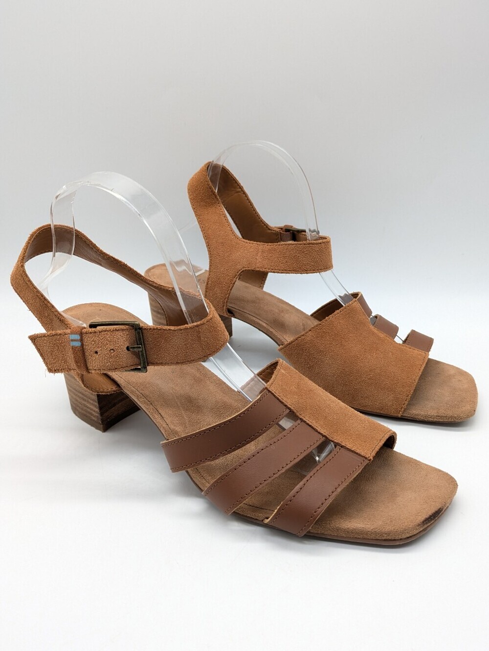 Toms Estella Brown Tan Block Heel Suede Leather Sandal 12